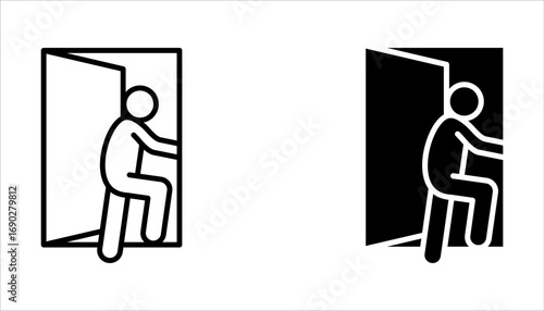 Set of door Related Vector Line Icons. Sign and exit door icon on white background