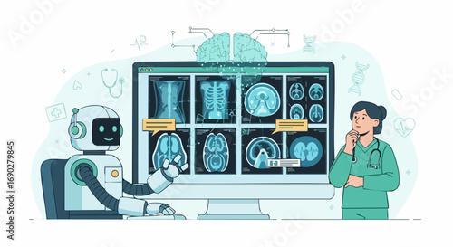 Medical AI Assistant and Doctor Analyzing Patient Scans
