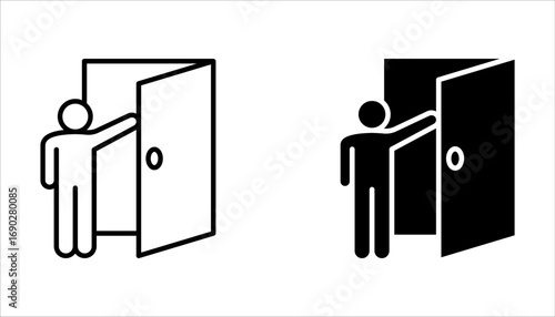 Set of door Related Vector Line Icons. Sign and exit door icon on white background
