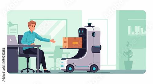 Autonomous Delivery Robot Delivering a Package to a Man in an Office Setting