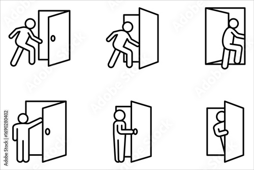 Set of door Related Vector Line Icons. Sign and exit door icon on white background