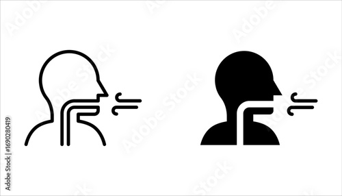 Breathing line icon set. Breath difficulties sign on white background