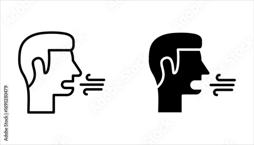 Breathing line icon set. Breath difficulties sign on white background