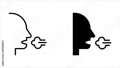 Breathing line icon set. Breath difficulties sign on white background