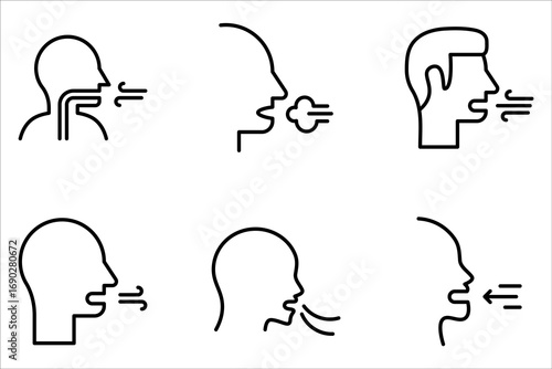 Breathing line icon set. Breath difficulties sign on white background