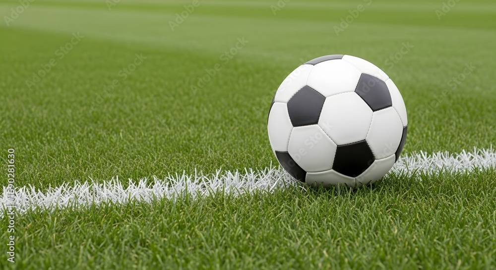 Fototapeta premium Soccer Ball Positioned on Edge of Grass Field