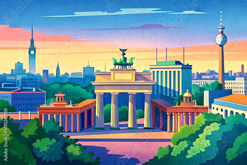 Berlin city, Brandenburg Gate, Berlin Wall, modern skyline, cultural capital landmark, historic Germany hub