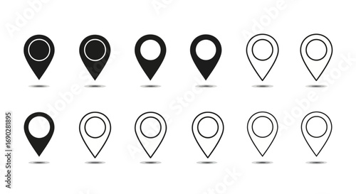 Sleek location pin icons for modern maps and interfaces providing versatile navigation solutions