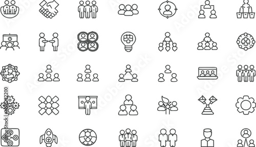 Collaboration and Teamwork Icons – People, Networks, Connections, Leadership, Groupwork, Problem Solving, and Organizational Concepts