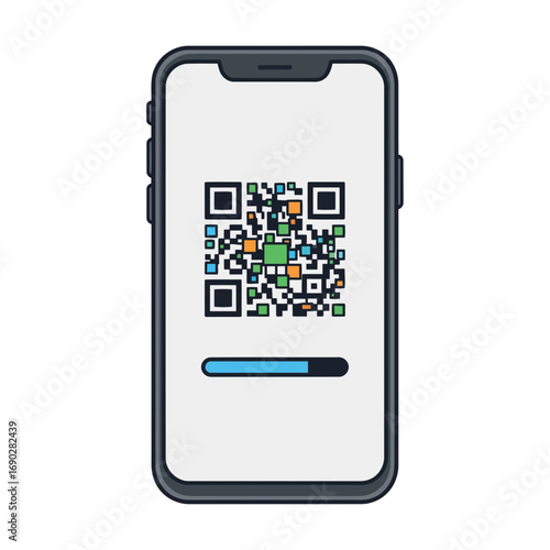 Vector illustration of mobile QR payment. Clean lines, high-res, modular for easy use. Ideal for e-commerce, contactless pay, and secure transactions.