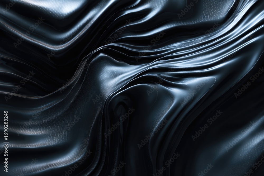 Fototapeta premium abstract flowing waves in black obsidian texture, glossy highlights, moody mysterious design