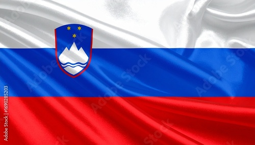 Free Download Close-up of Slovenia national flag with detailed texture and coat of arms. - GFXLoad