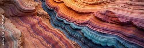 Spectacular close-up of layered, multicolored Grand Canyon stones, revealing geological history and textures A stunning display of nature's artistry , stripes, color