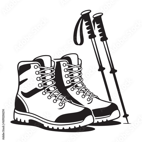 Trekking footwear and walking sticks