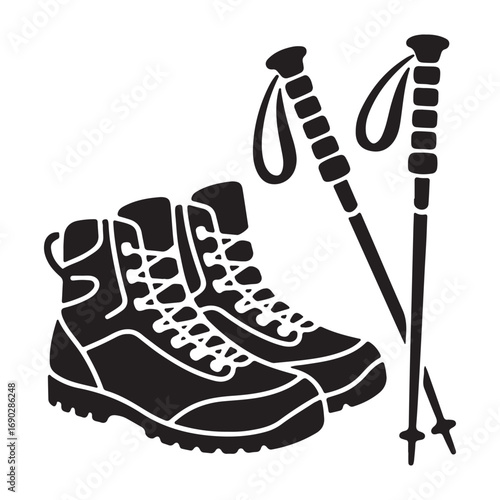 Trekking footwear and walking sticks