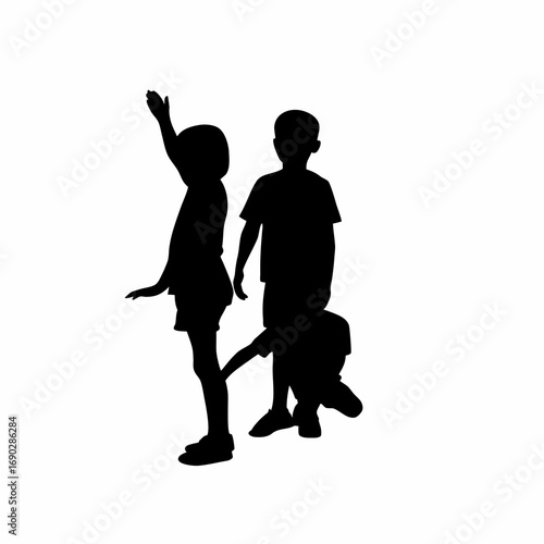 Boy silhouette refusing playtime due to family problems isolated on white background