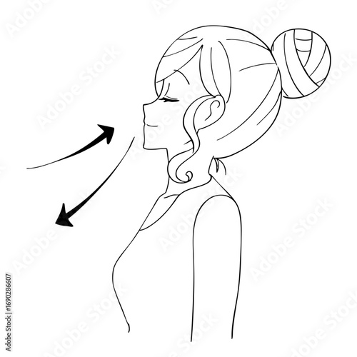 鼻から呼吸をする女性の白黒イラスト