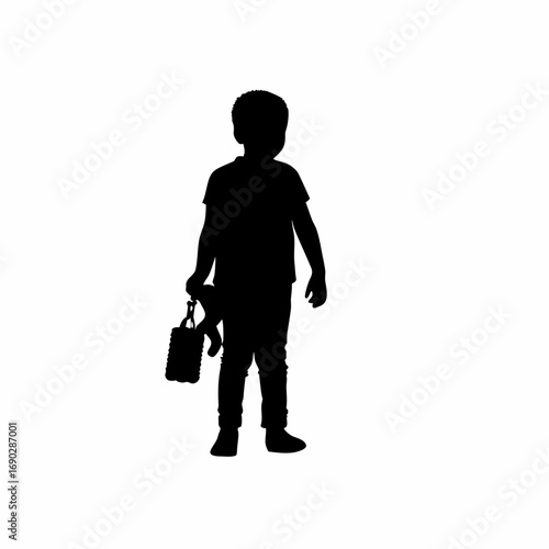 Boy silhouette refusing toys saving money for home isolated on white background silhouette