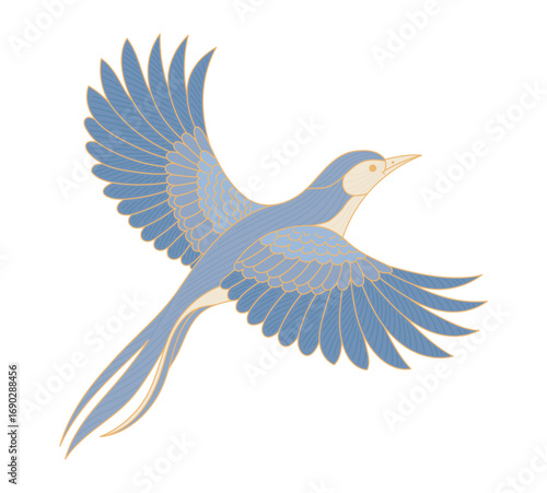 Traditional Oriental Illustration of Bluebird