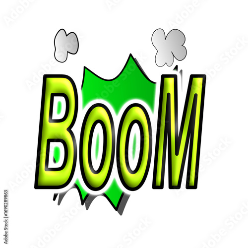 Comic boom cartoon A vibrant collection of comic-themed cartoon elements featuring bold lines and dynamic designs. This set includes comic speech bubbles with expressive texts like pow and boom