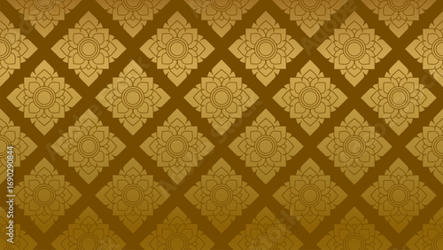 Golden Thai Pattern Seamless Background, Luxury Lai Thai Floral Wallpaper Illustration