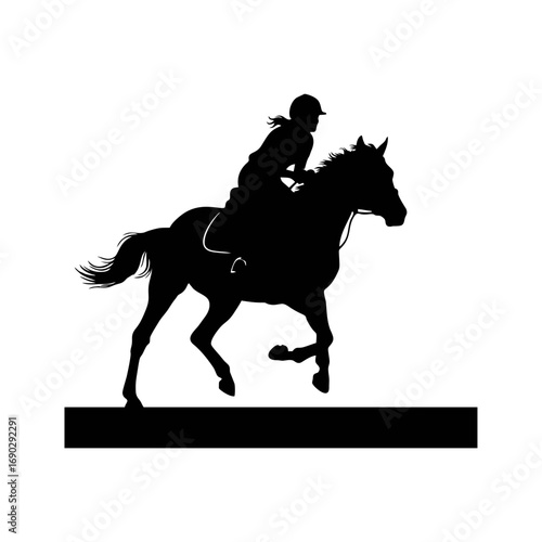Monocolor vector silhouette of a horseback rider galloping, minimal pose