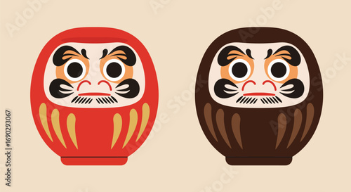 Illustration of Daruma Dolls in Red and Brown