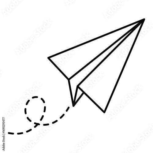 Flying paperplane cartoon illustration lineart. Back to school supplies clipart in black and white