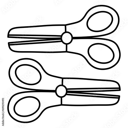 Scissors cartoon illustration lineart. Back to school supplies clipart in black and white