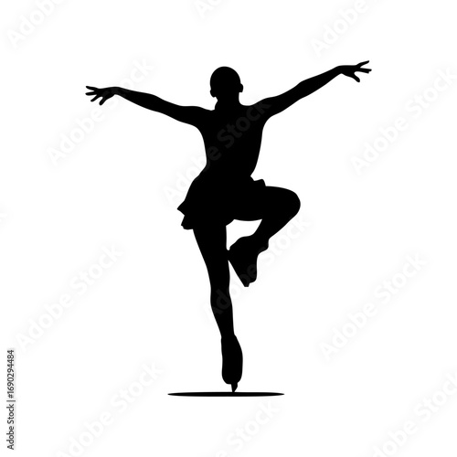 Monocolor vector silhouette of an ice skater spinning, clean silhouette