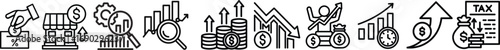 Financial profit set of web icons in line style. Money income linear icon collection. Containing money savings, finance, growth, investment, payment, earnings, management and more. Editable stroke,