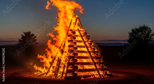Towering Bonfire at Twilight.
