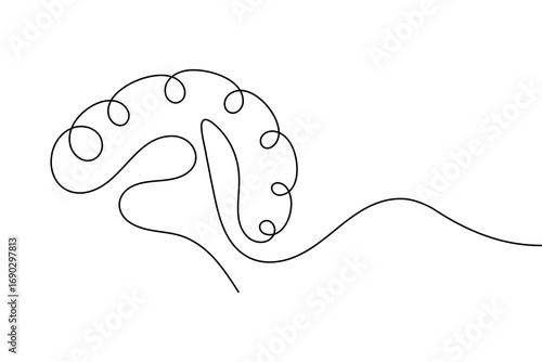 Continuous line art brain illustration perfect for education, psychology, science, and medical concepts