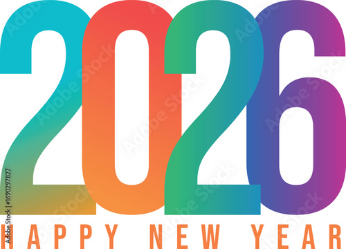 happy new year 2026 colorful gradient text on white background festive design