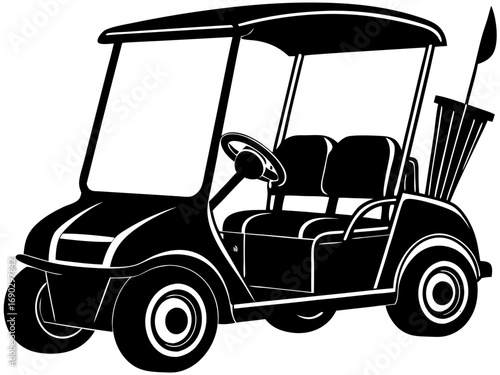 Golf Cart with Clubs and Flag Vector