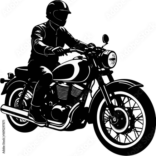 Motorcyclist Riding a Classic Motorcycle Vector