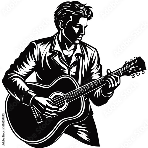 Musician Playing Guitar Silhouette Vector