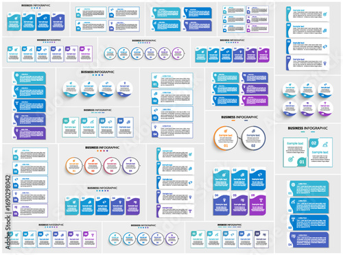 Big collection of business infographic design template with options, steps or processes. Can be used for workflow layout, diagram, number options, web design	
