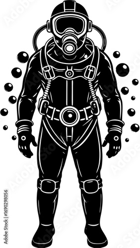 Scuba Diver Silhouette with Bubbles Vector