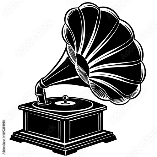 Vintage Gramophone Silhouette Vector