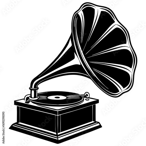 Vintage Gramophone Silhouette Vector