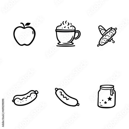 Peas and Pods Icons. Outline style icons of Fresh Peas & Pods: sugar snap pod, snow pea pod, English pea shell, loose green peas,
