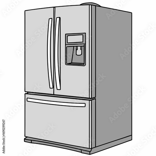 Illustration of a modern refrigerator with a water and ice dispenser the appliance is depicted in a minimalist style, perfect for use in various design projects