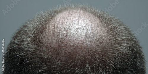 Close-up of balding mature caucasian male head with gray hair
