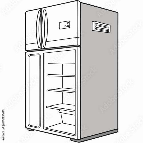 Illustration of a modern refrigerator with a freezer on top and a refrigerator on the bottom perfect for kitchen appliance designs