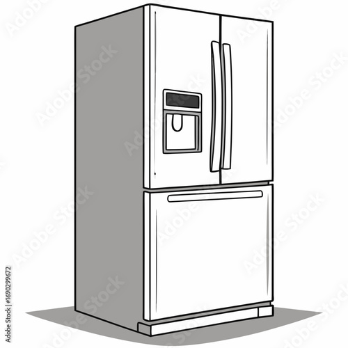 Illustration of a modern refrigerator with a freezer on top and a refrigerator on the bottom perfect for kitchen appliance designs