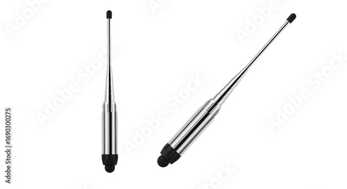 Two metallic telescopic pointers with soft black tips shown straight and angled.