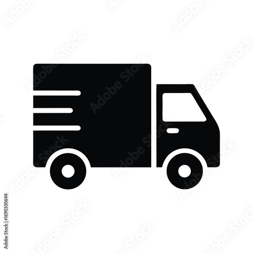 A bold black icon shows a simple delivery truck moving toward the right side