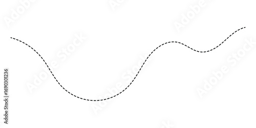 Hand drawn squiggle line. Trip dashed trace destination track path line collection. Long dashed spiral wavy line. Curve dotted line. Border design, traveling symbol, divider element