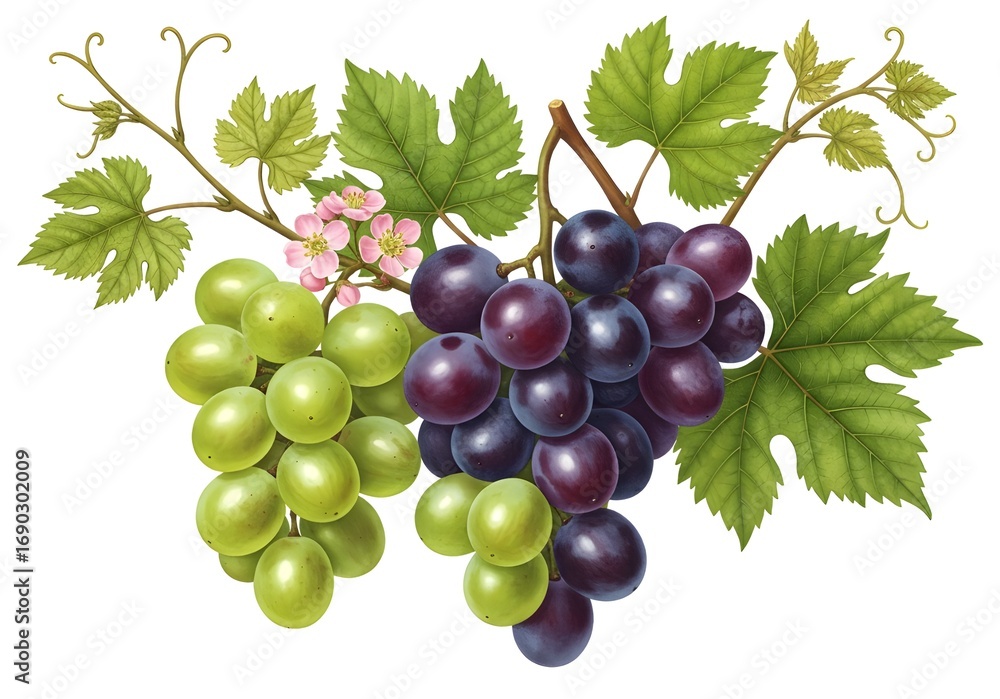 Obraz premium Green And Purple Grapes On Vine
